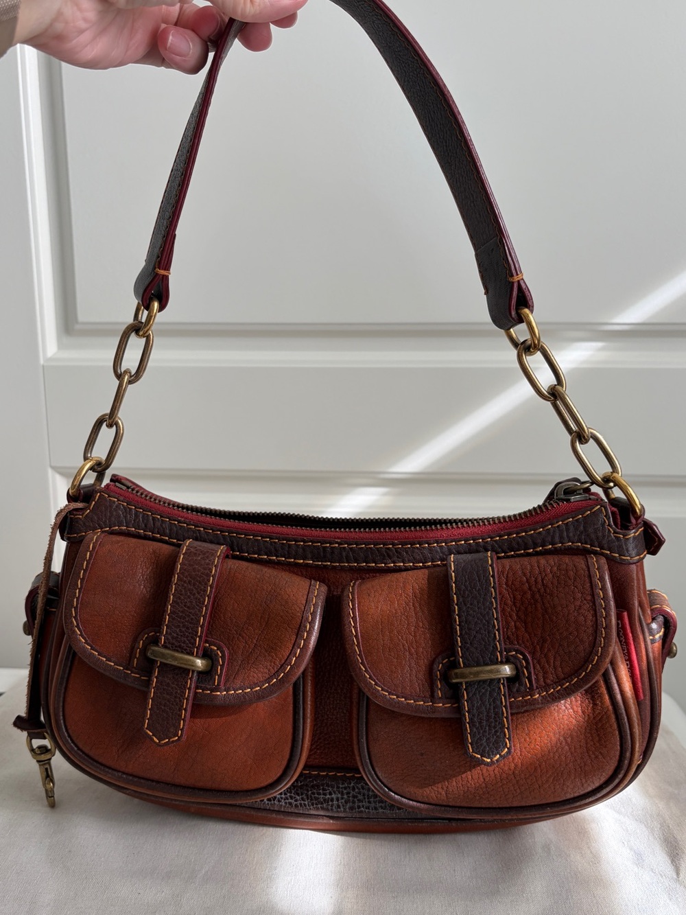 Y2K Vintage Dooney & Bourke Leather Double Pocket Shoulder Bag Brown